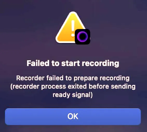 Failed to start recording error in Screen Studio