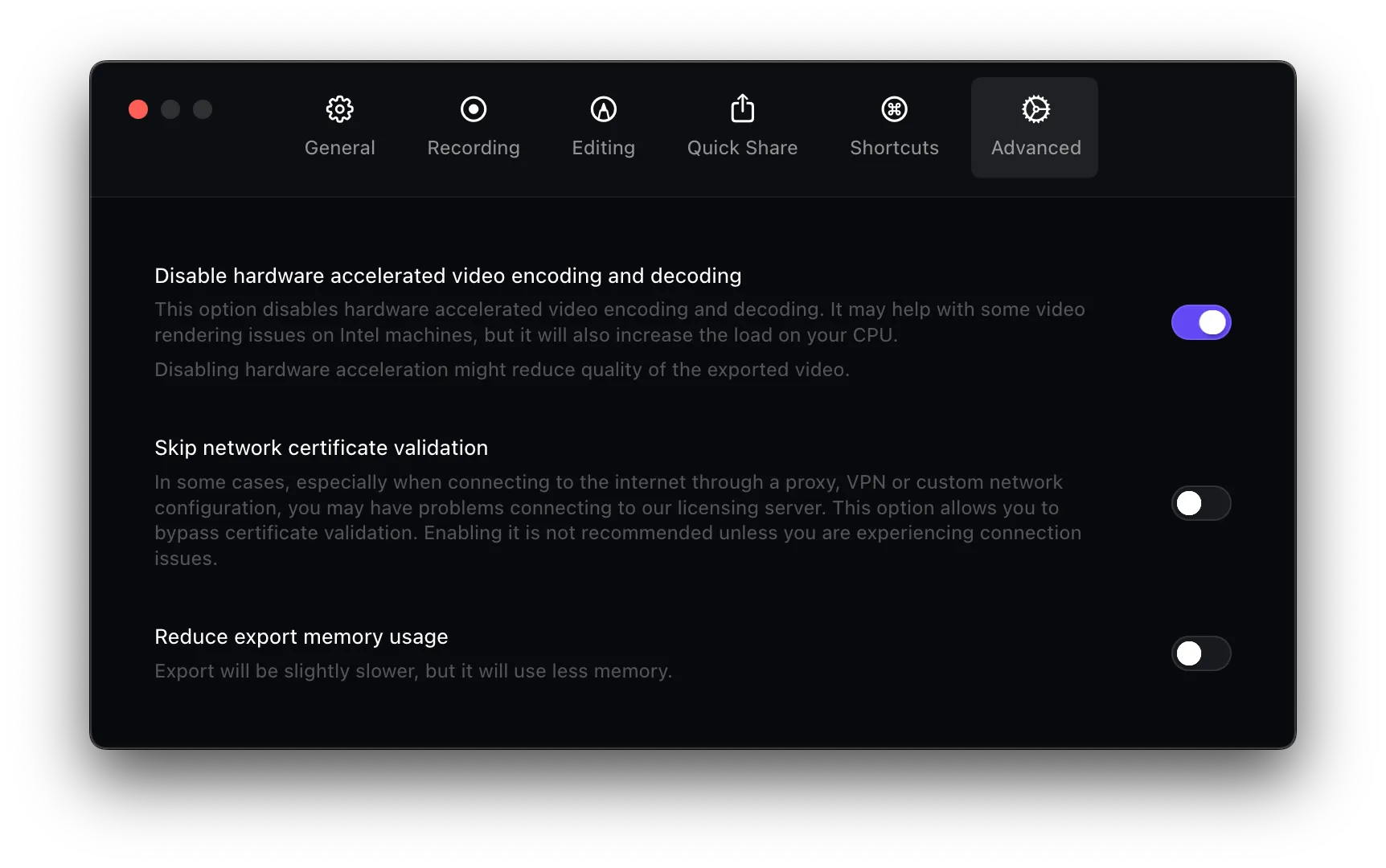 Disable hardware acceleration