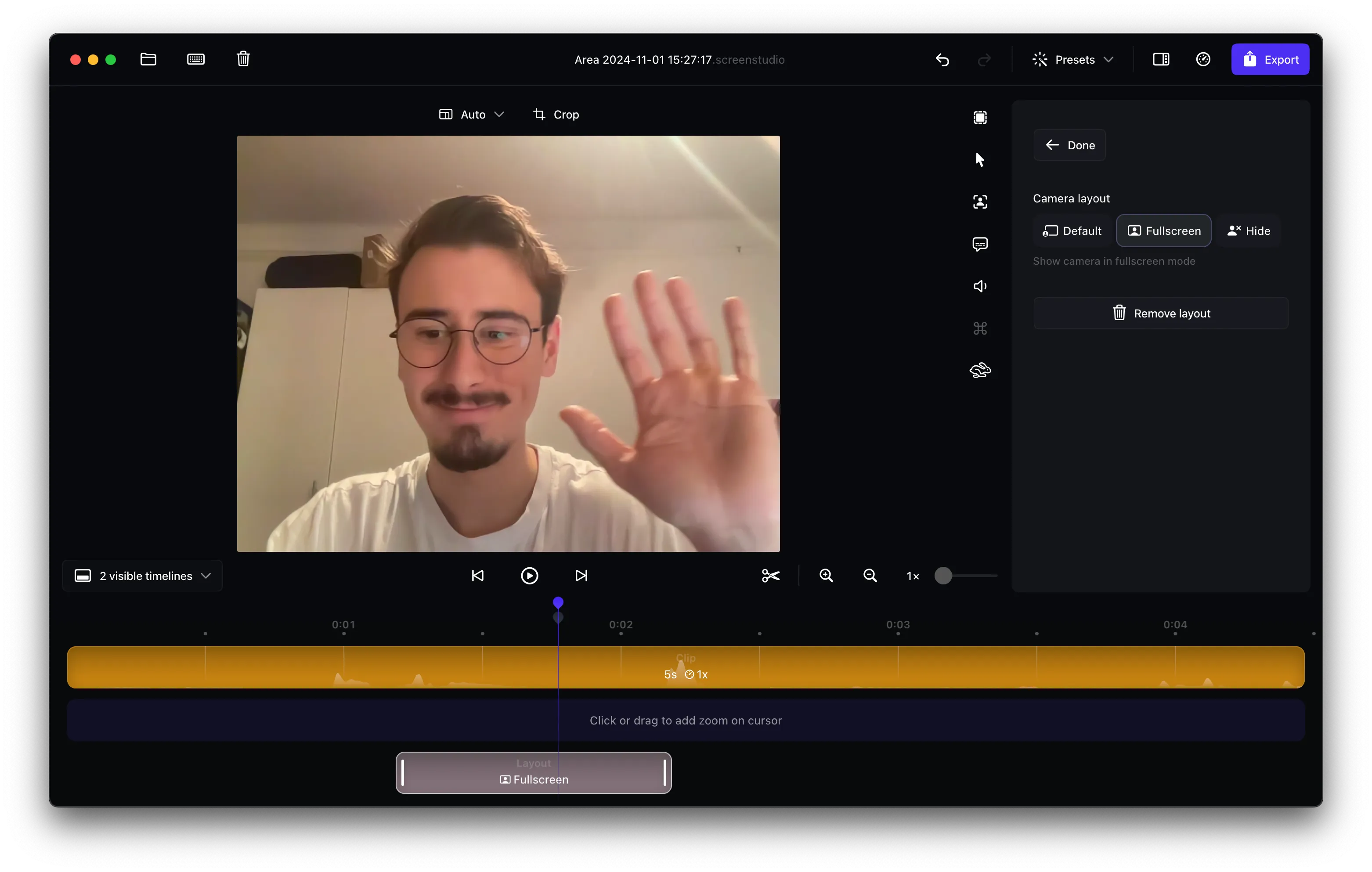 Full Screen Camera in Screen Studio