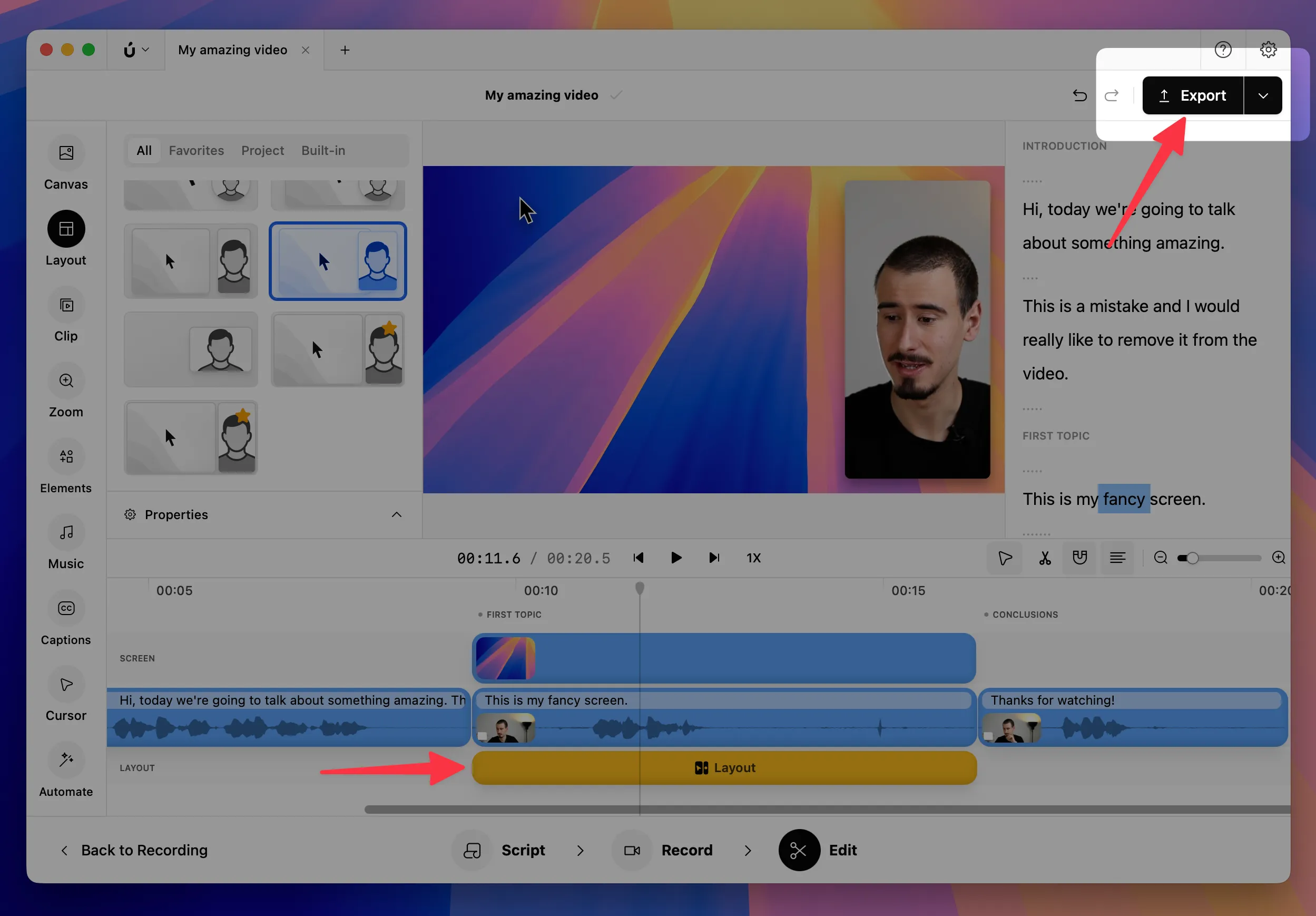 Borumi Edit tool showing the Export button