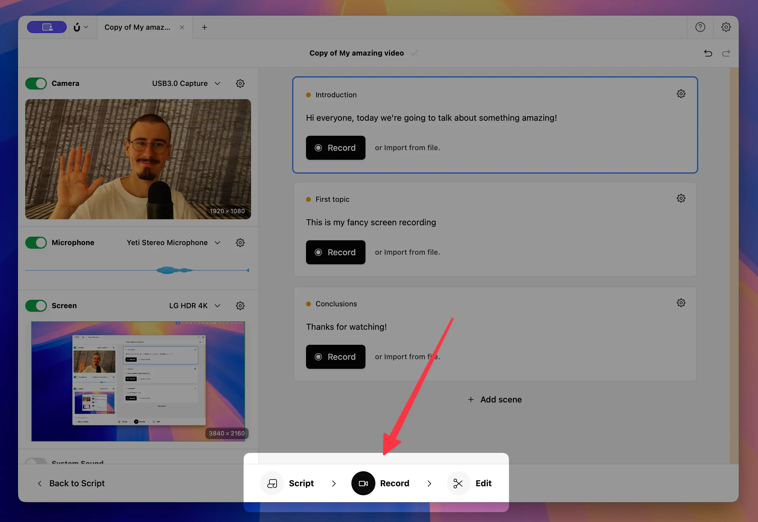 Borumi Record tool opened from the bottom navigation